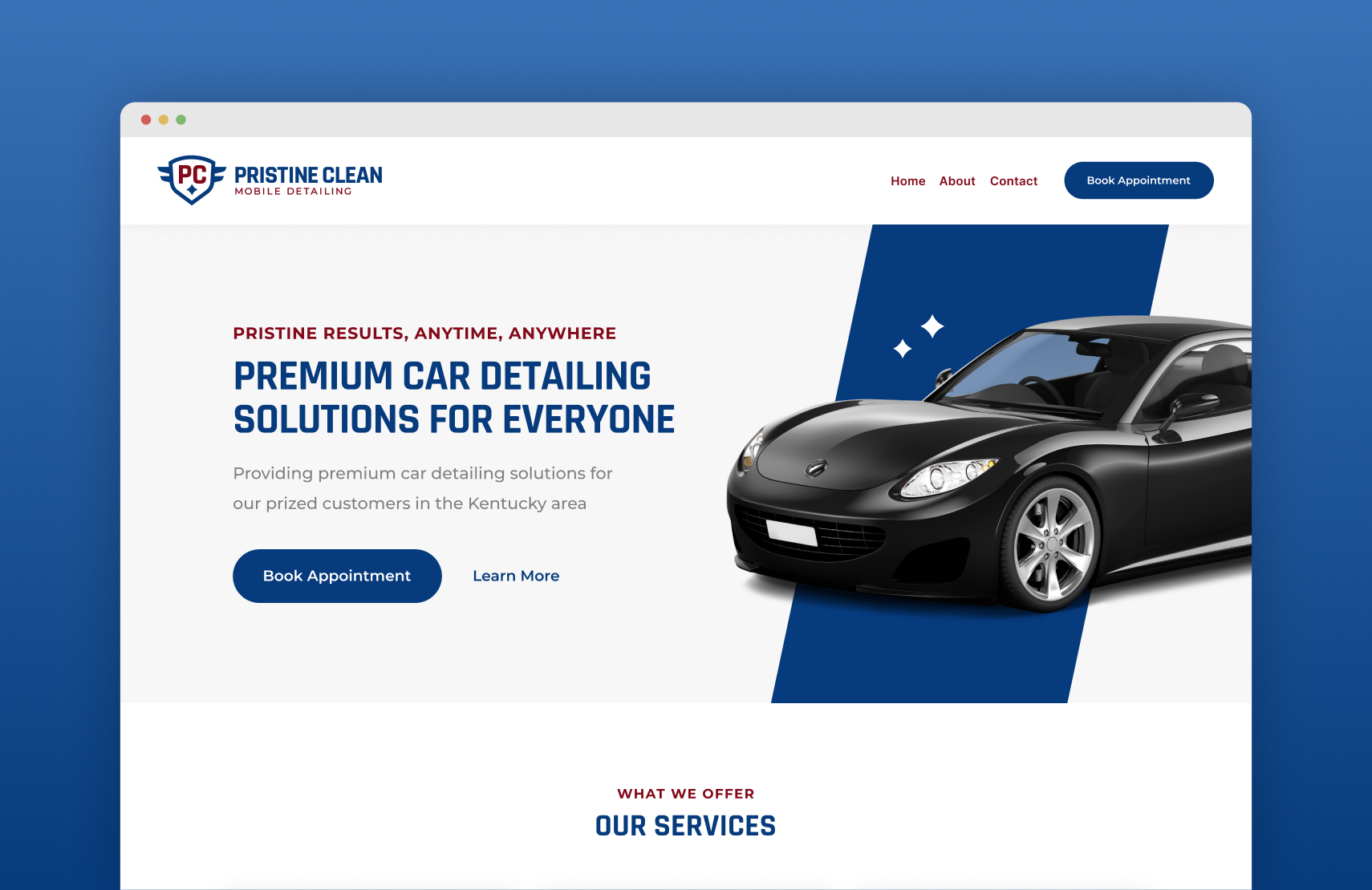 Pristine Clean Website dashboard